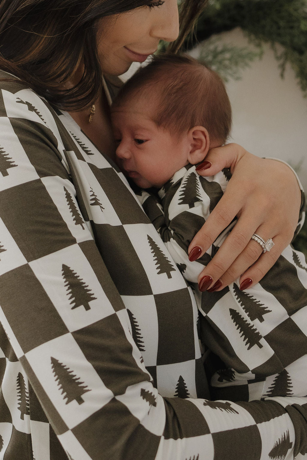 Bamboo Zip Pajamas | Christmas Tree Checkerboard