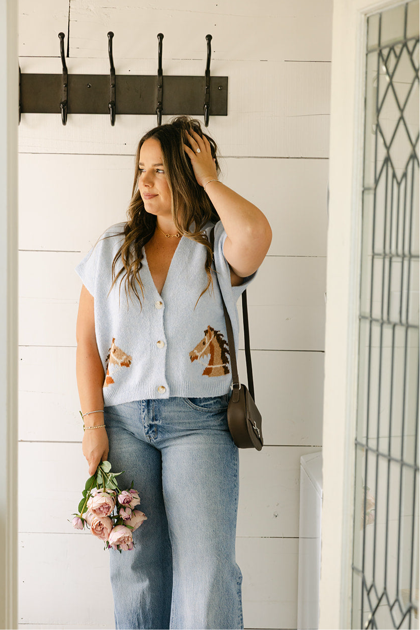 The Della Cropped Western Cardigan in Blue