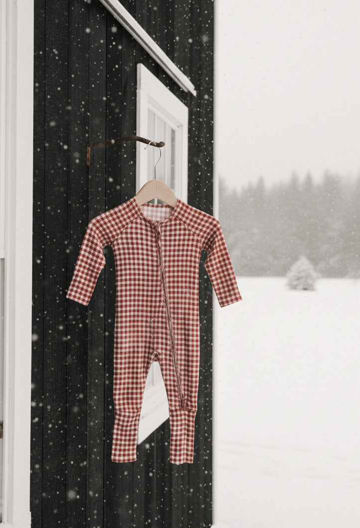 Bamboo Zip Pajamas | Red Gingham