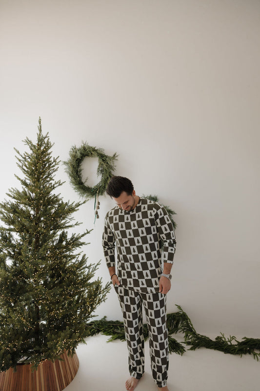 Men's Bamboo Pajamas | Christmas Tree Checkerboard