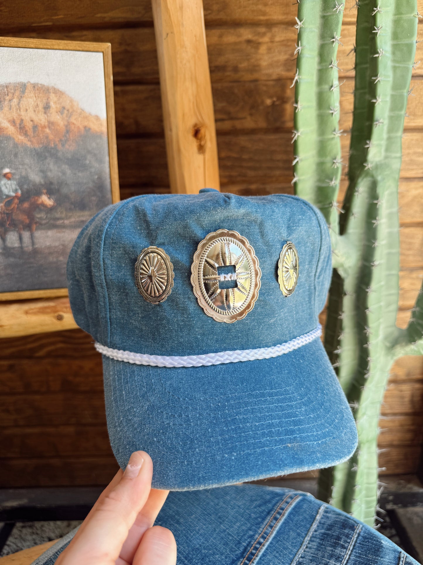 The Tres Concho Trucker Cap - Denim