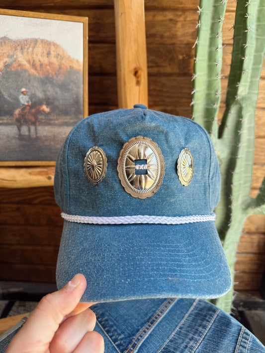 The Tres Concho Trucker Cap - Denim