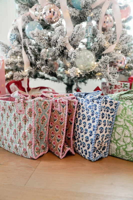 Quilted Block-Print Mini Tote Bag