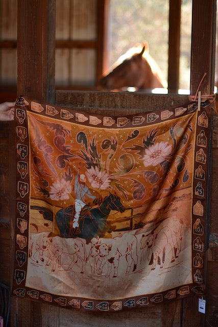 Round Up Floral Cattle Cowgirl Wild Rag