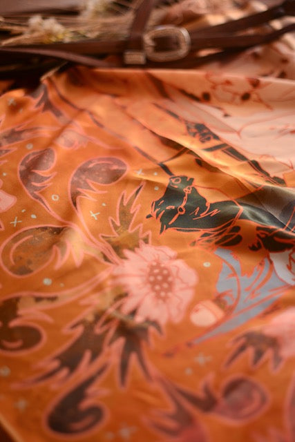 Round Up Floral Cattle Cowgirl Wild Rag