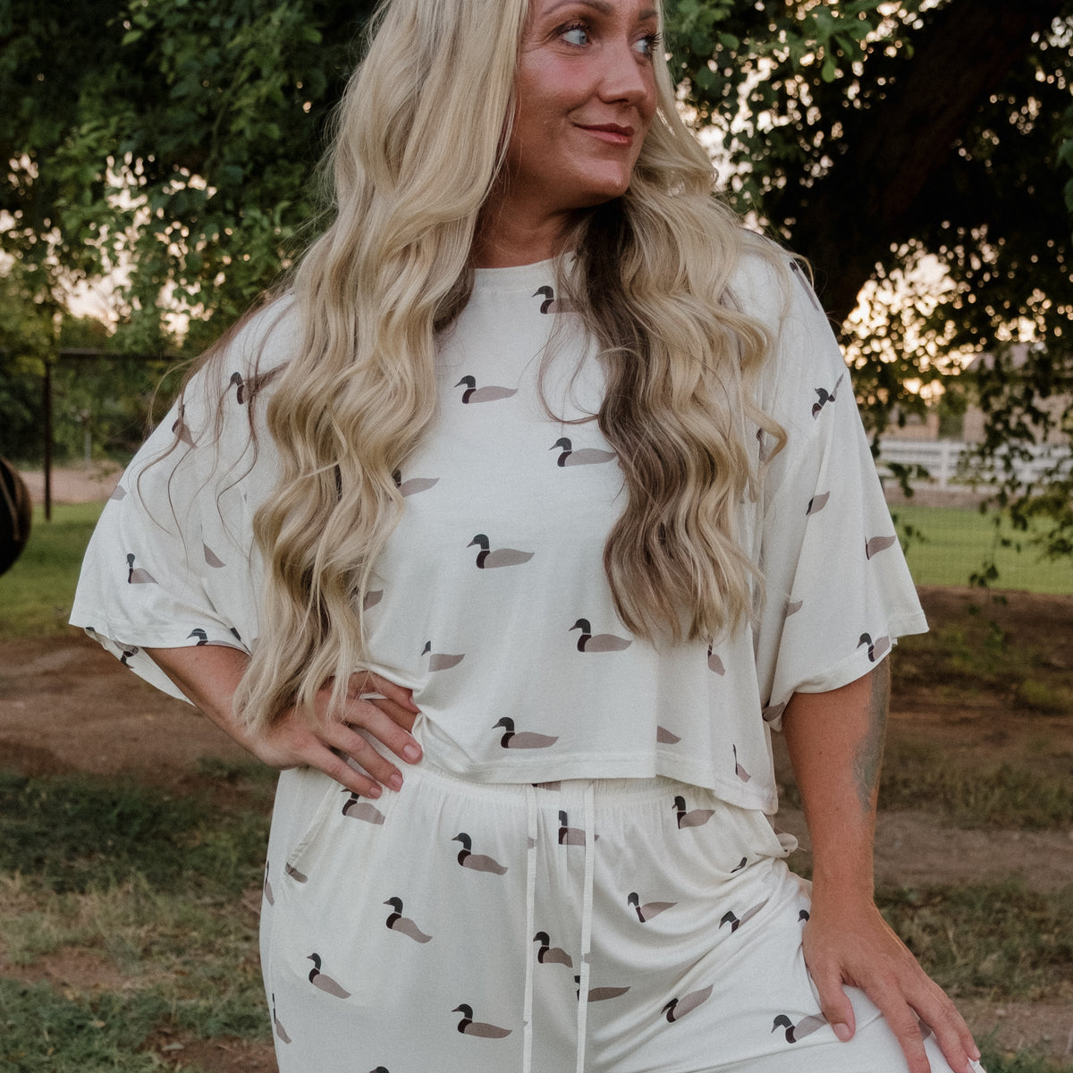 Women's Bamboo Crop Tee Lounge Set | Mallard