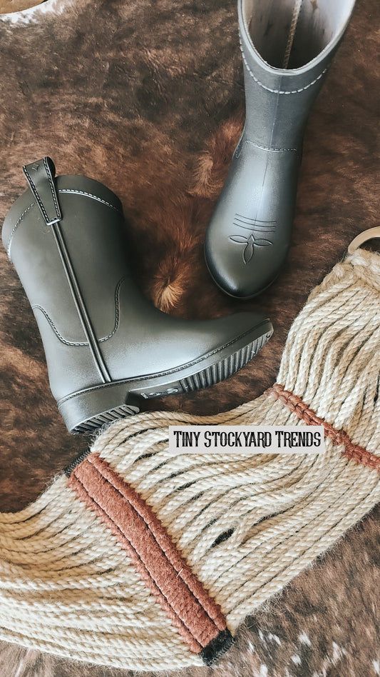 Midnight Black Kid's All Weather Rubber Cowboy Boots